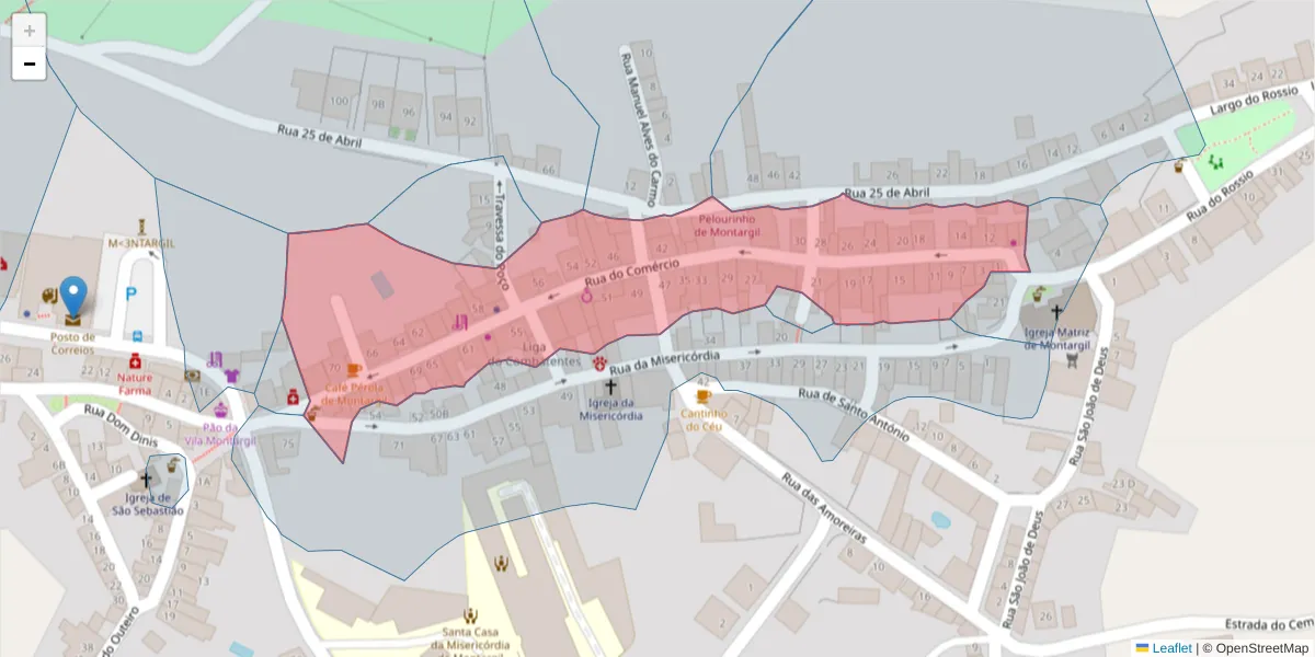 Mapa detalhado do código postal 7425-116 com limites, códigos postais vizinhos e agências dos correios