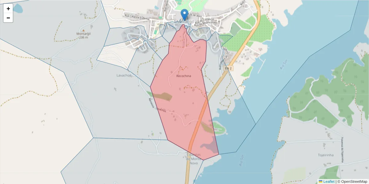 Mapa detalhado do código postal 7425-118 com limites, códigos postais vizinhos e agências dos correios