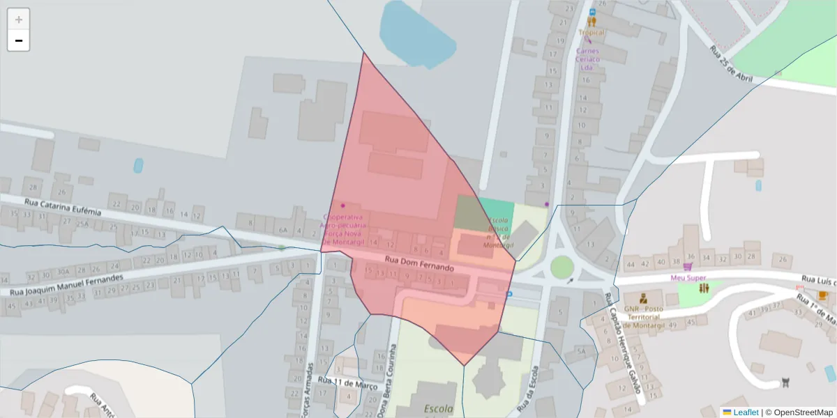 Mapa detalhado do código postal 7425-121 com limites, códigos postais vizinhos e agências dos correios
