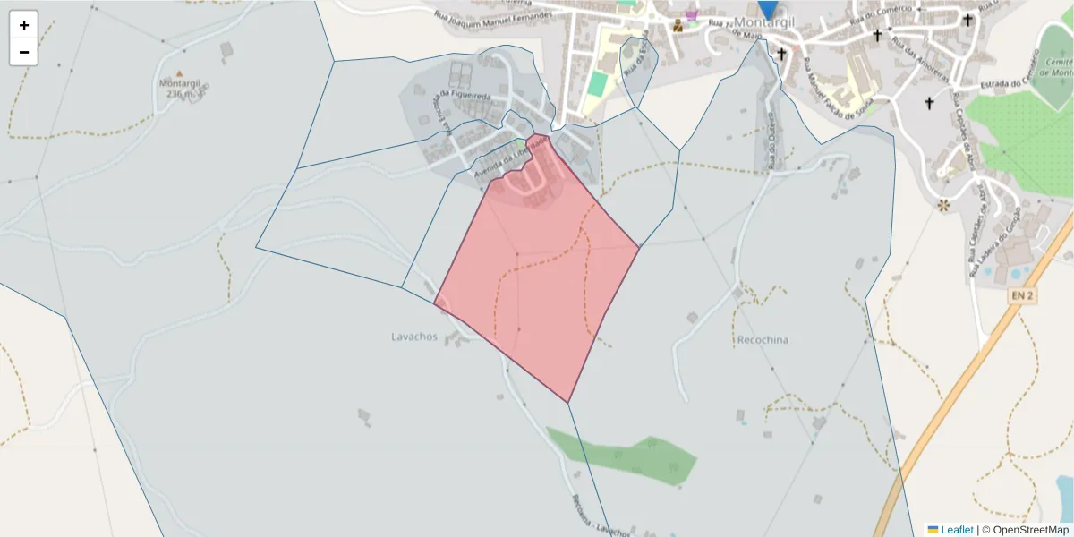 Mapa detalhado do código postal 7425-126 com limites, códigos postais vizinhos e agências dos correios