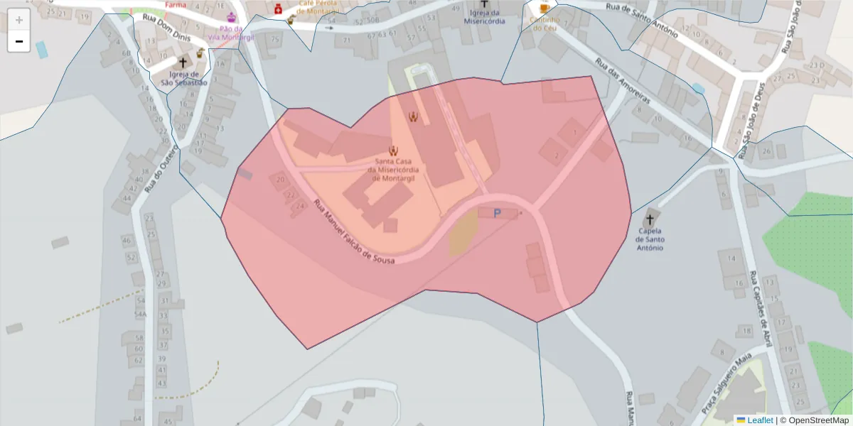 Mapa detalhado do código postal 7425-130 com limites, códigos postais vizinhos e agências dos correios