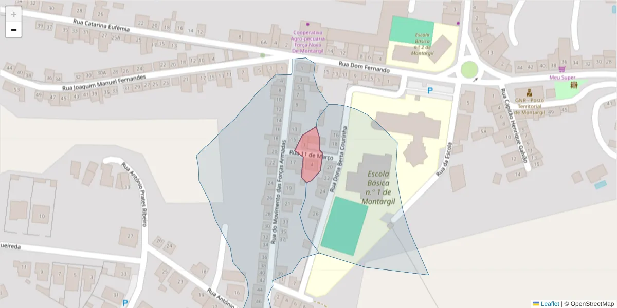 Mapa detalhado do código postal 7425-132 com limites, códigos postais vizinhos e agências dos correios