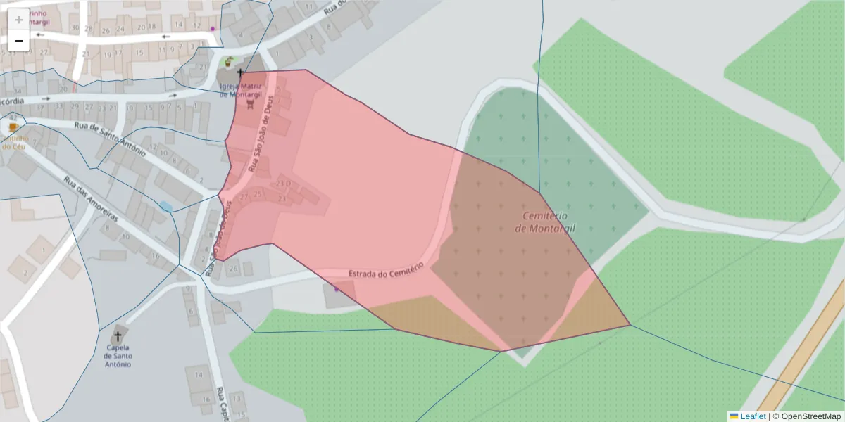 Mapa detalhado do código postal 7425-134 com limites, códigos postais vizinhos e agências dos correios