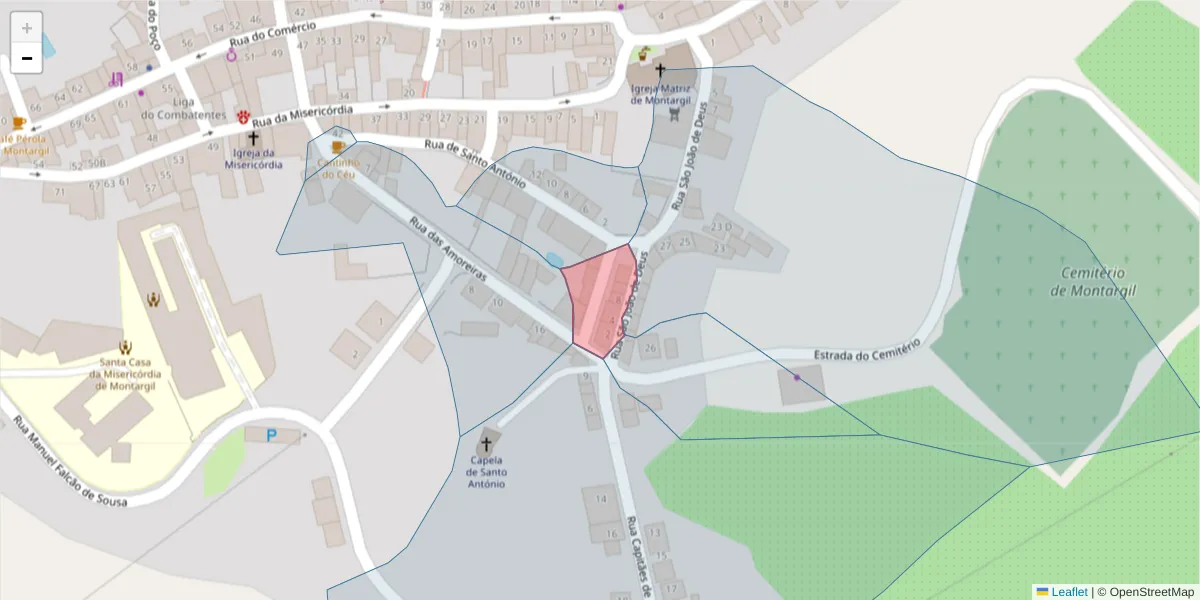 Mapa detalhado do código postal 7425-139 com limites, códigos postais vizinhos e agências dos correios