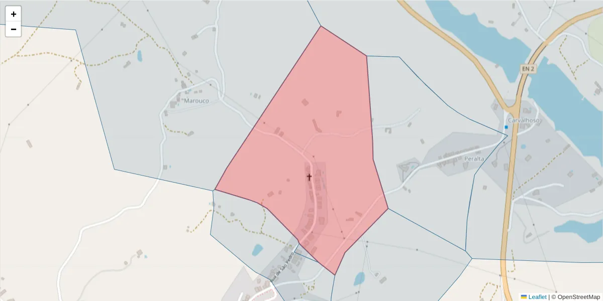 Mapa detalhado do código postal 7425-143 com limites, códigos postais vizinhos e agências dos correios