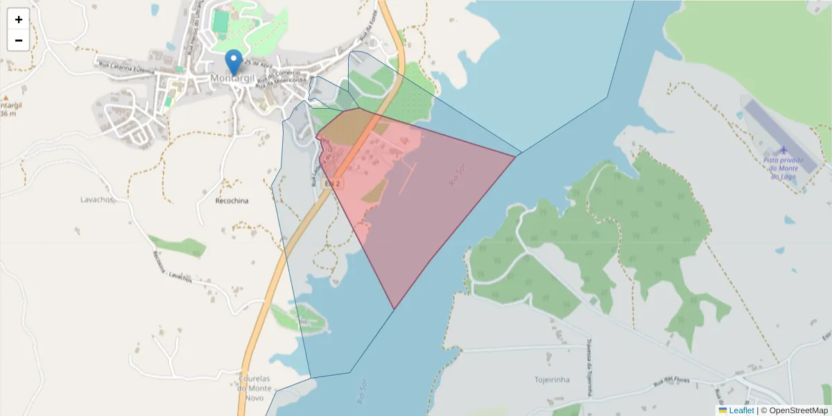 Mapa detalhado do código postal 7425-144 com limites, códigos postais vizinhos e agências dos correios