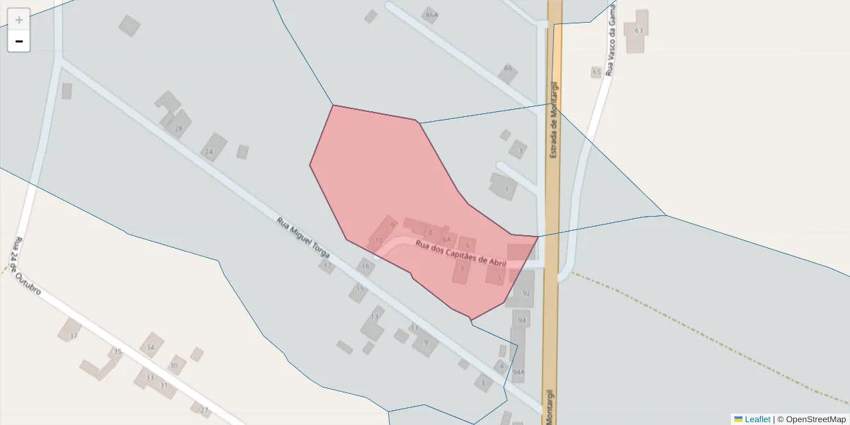 Mapa detalhado do código postal 7425-207 com limites, códigos postais vizinhos e agências dos correios