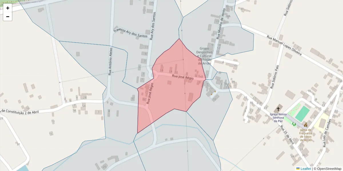 Mapa detalhado do código postal 7425-209 com limites, códigos postais vizinhos e agências dos correios
