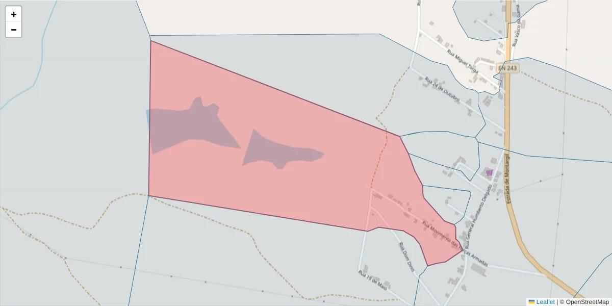 Mapa detalhado do código postal 7425-216 com limites, códigos postais vizinhos e agências dos correios