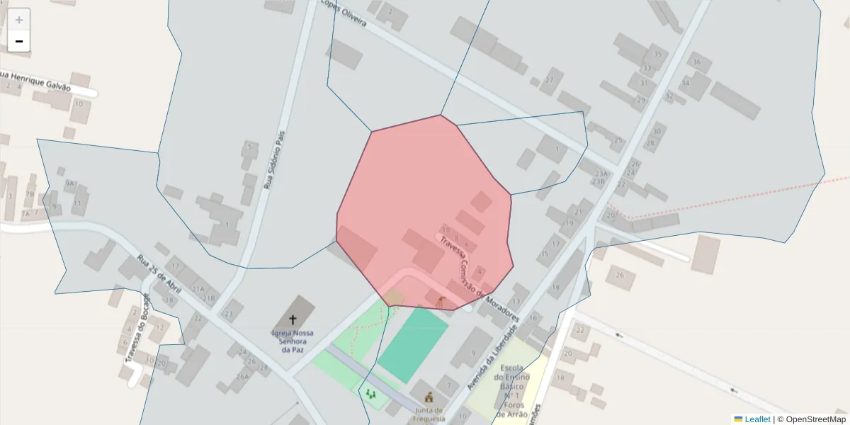Mapa detalhado do código postal 7425-217 com limites, códigos postais vizinhos e agências dos correios