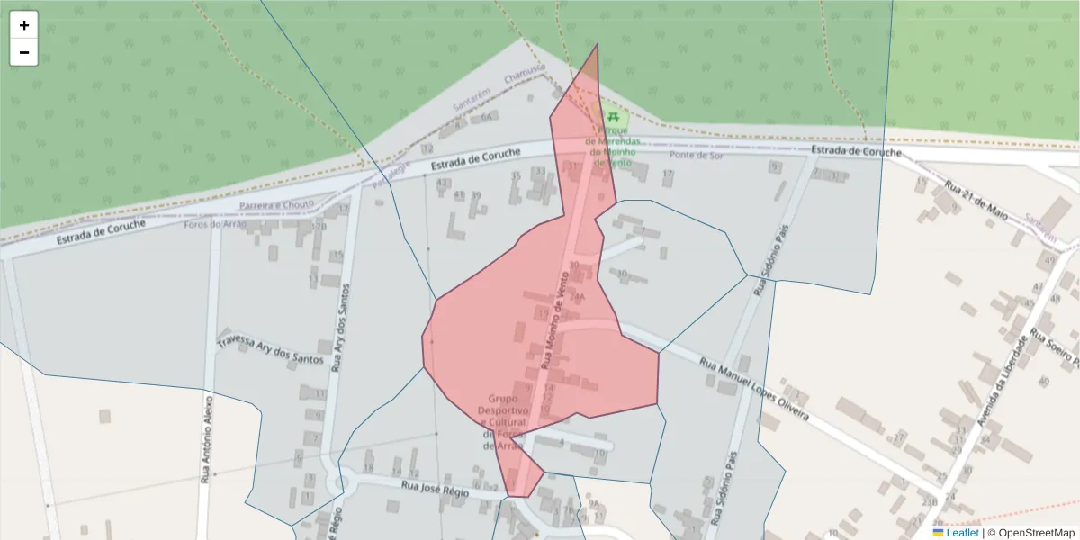 Mapa detalhado do código postal 7425-218 com limites, códigos postais vizinhos e agências dos correios