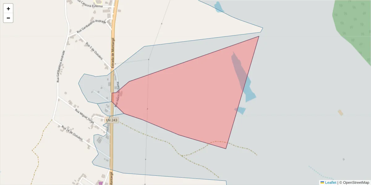 Mapa detalhado do código postal 7425-233 com limites, códigos postais vizinhos e agências dos correios