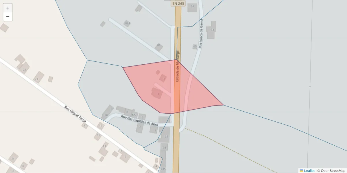 Mapa detalhado do código postal 7425-234 com limites, códigos postais vizinhos e agências dos correios