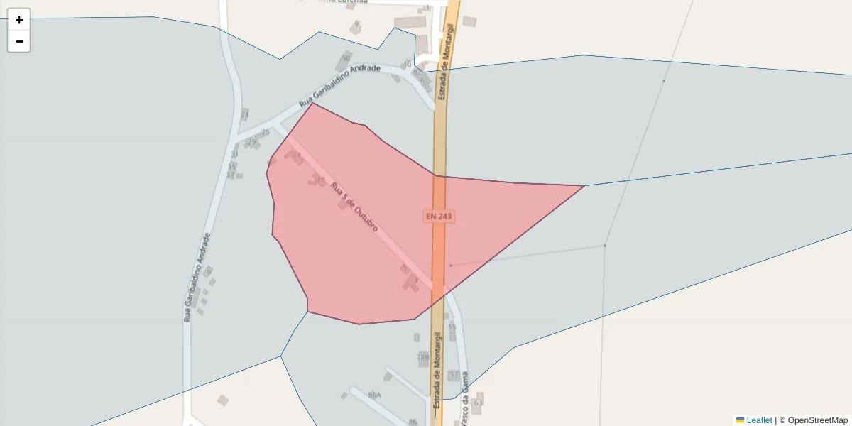 Mapa detalhado do código postal 7425-237 com limites, códigos postais vizinhos e agências dos correios