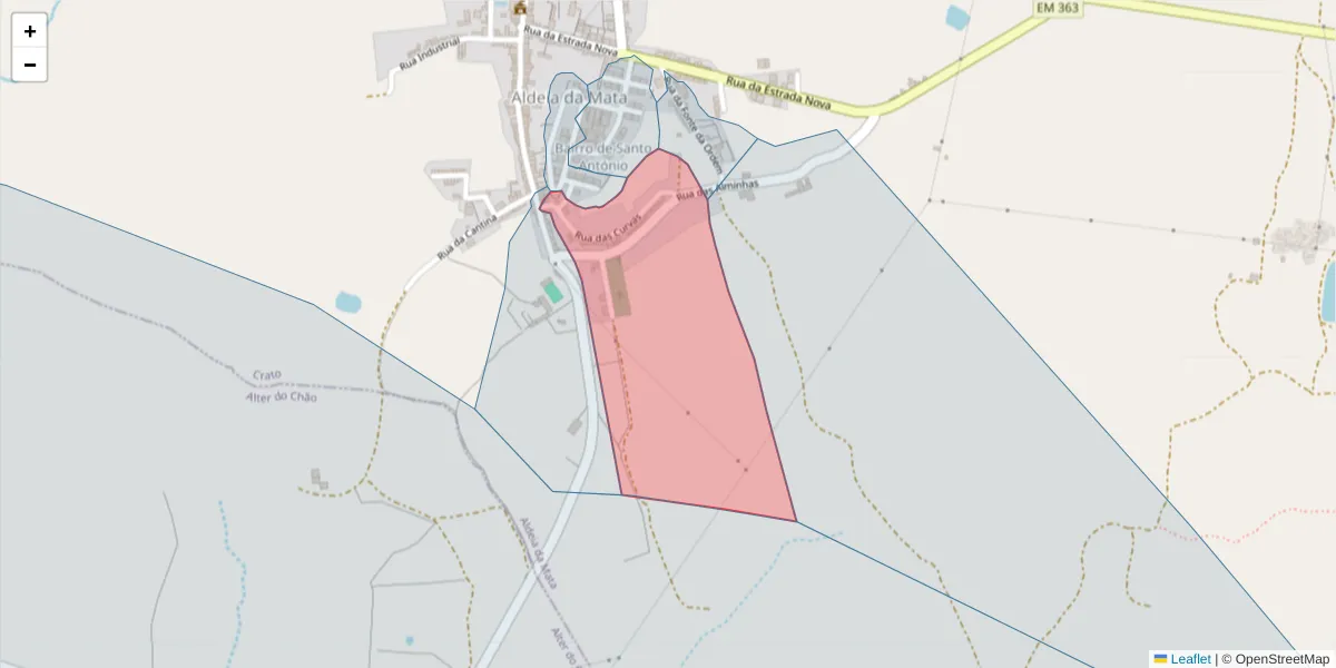 Mapa detalhado do código postal 7430-022 com limites, códigos postais vizinhos e agências dos correios