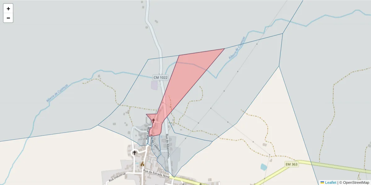Mapa detalhado do código postal 7430-025 com limites, códigos postais vizinhos e agências dos correios