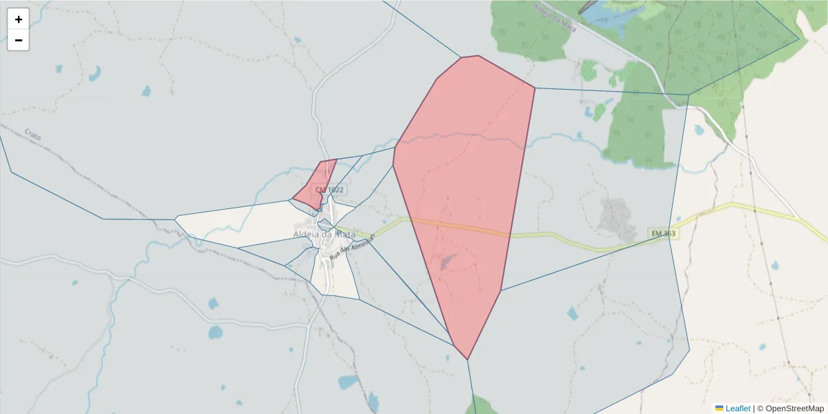Mapa detalhado do código postal 7430-031 com limites, códigos postais vizinhos e agências dos correios