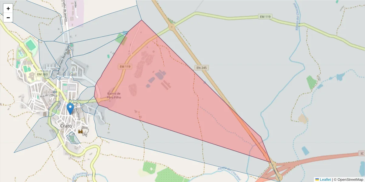 Mapa detalhado do código postal 7430-117 com limites, códigos postais vizinhos e agências dos correios