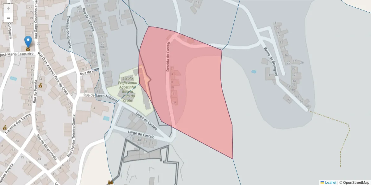 Mapa detalhado do código postal 7430-121 com limites, códigos postais vizinhos e agências dos correios