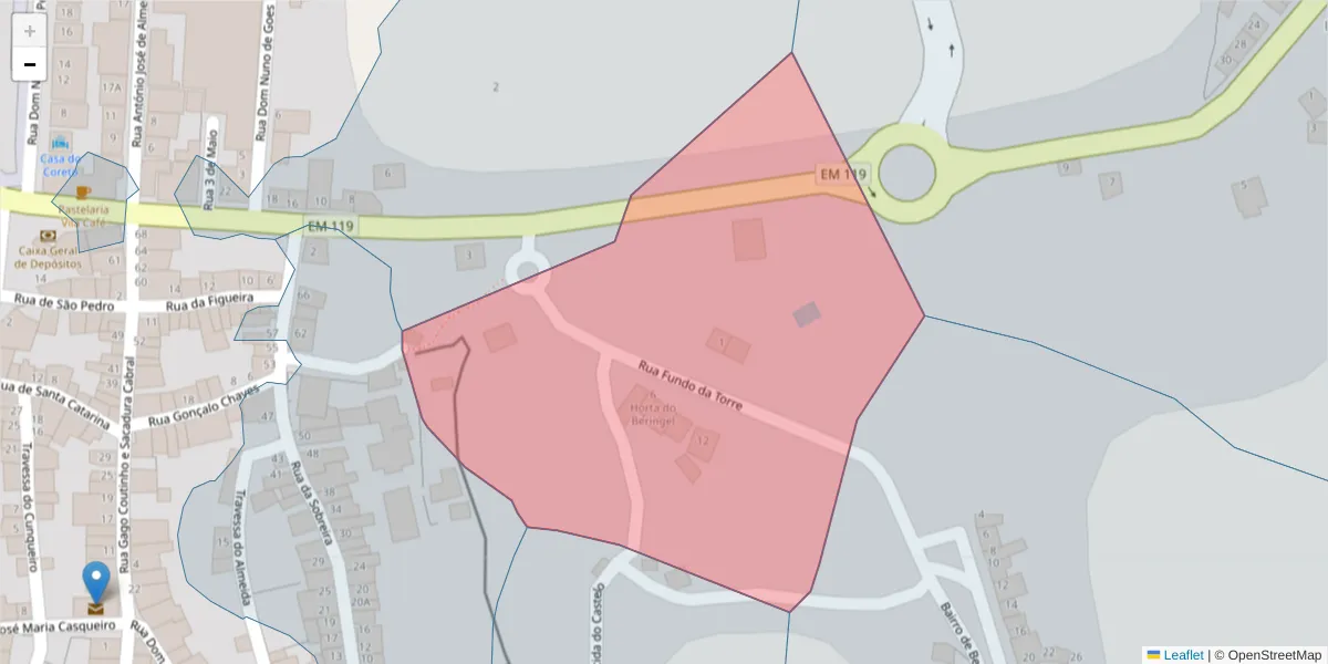Mapa detalhado do código postal 7430-123 com limites, códigos postais vizinhos e agências dos correios