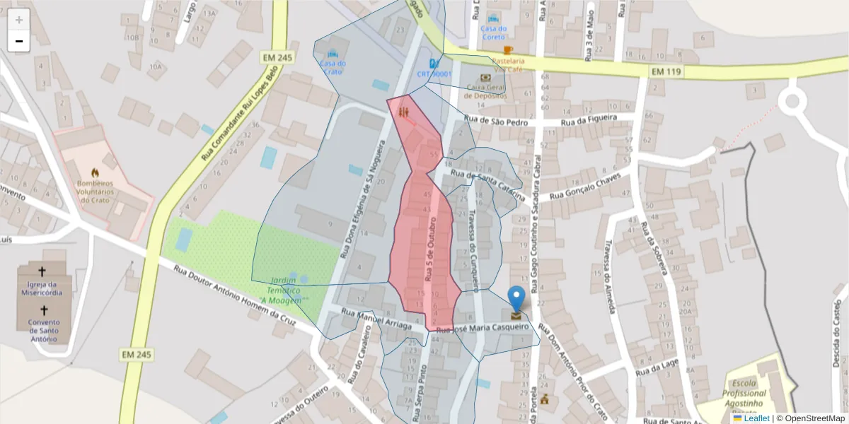 Mapa detalhado do código postal 7430-137 com limites, códigos postais vizinhos e agências dos correios