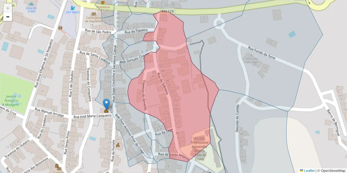 Mapa detalhado do código postal 7430-144 com limites, códigos postais vizinhos e agências dos correios