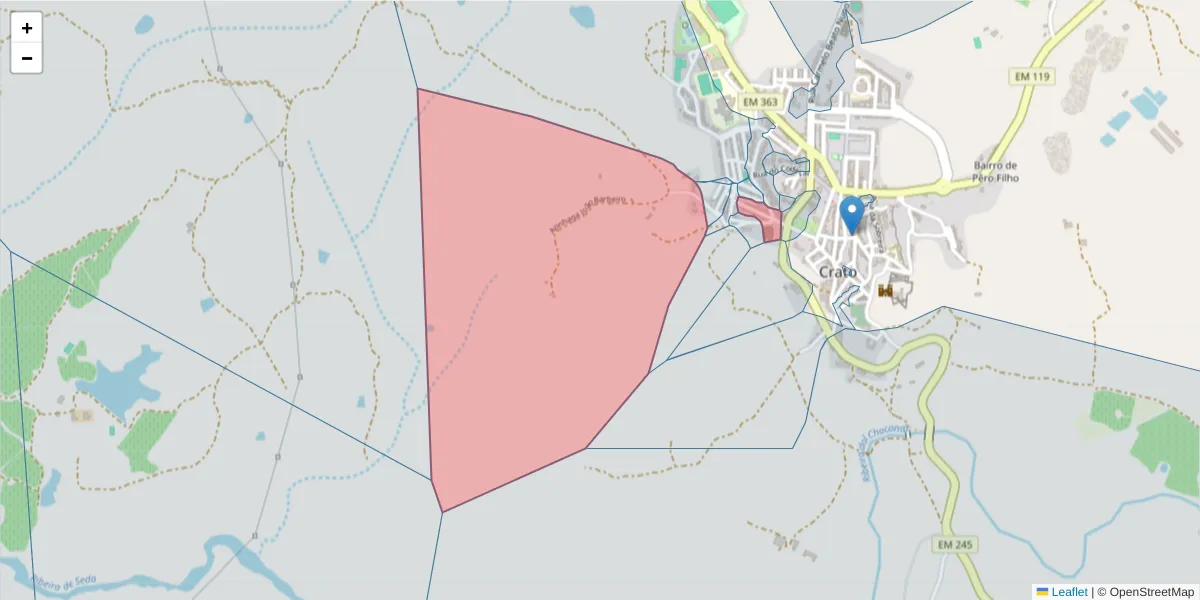 Mapa detalhado do código postal 7430-152 com limites, códigos postais vizinhos e agências dos correios