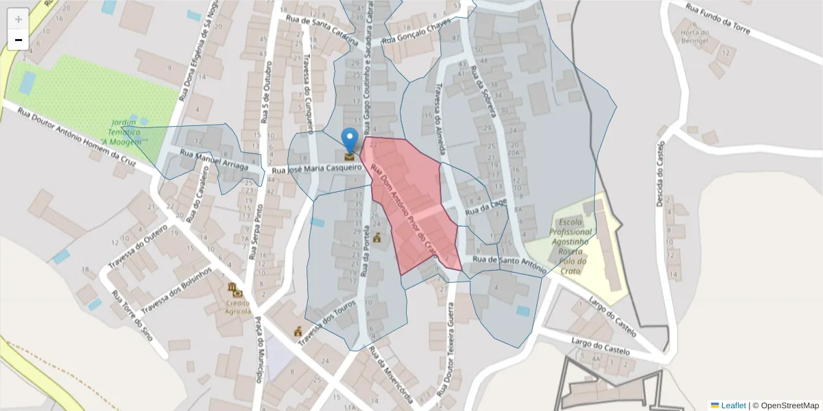 Mapa detalhado do código postal 7430-154 com limites, códigos postais vizinhos e agências dos correios