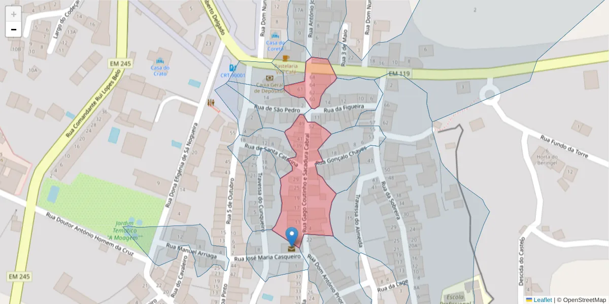 Mapa detalhado do código postal 7430-161 com limites, códigos postais vizinhos e agências dos correios