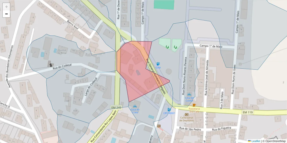 Mapa detalhado do código postal 7430-162 com limites, códigos postais vizinhos e agências dos correios