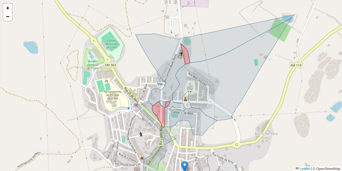 Mapa detalhado do código postal 7430-169 com limites, códigos postais vizinhos e agências dos correios