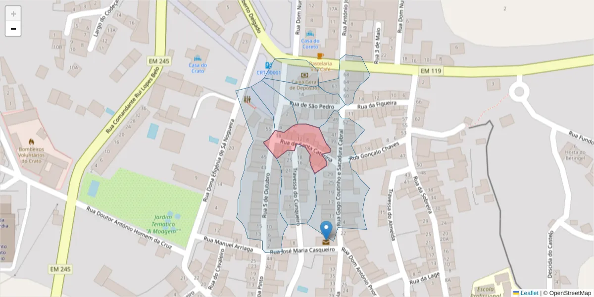 Mapa detalhado do código postal 7430-170 com limites, códigos postais vizinhos e agências dos correios