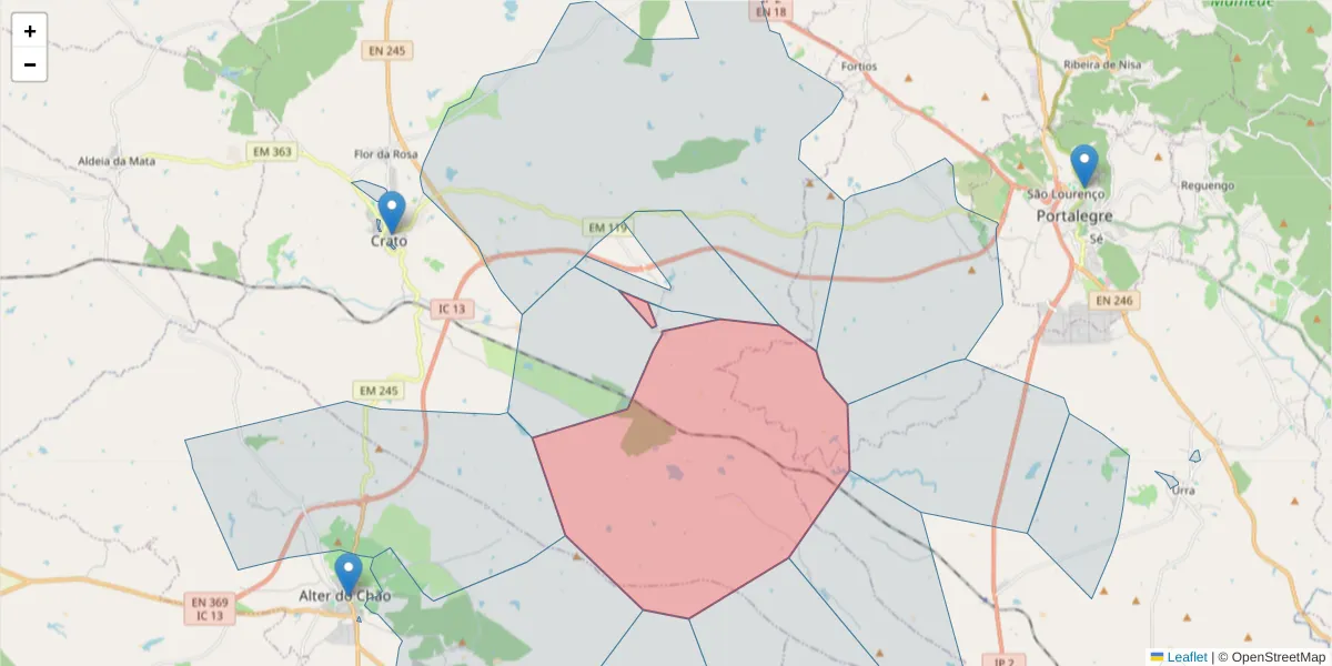 Mapa detalhado do código postal 7430-179 com limites, códigos postais vizinhos e agências dos correios