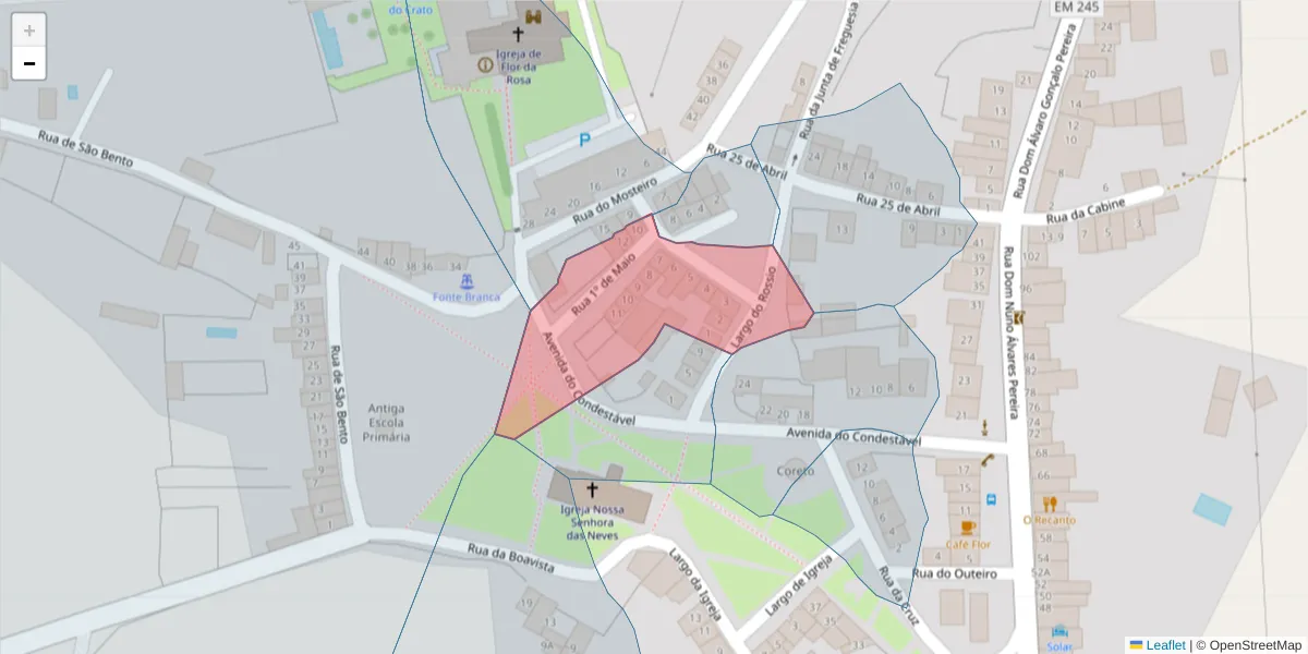 Mapa detalhado do código postal 7430-212 com limites, códigos postais vizinhos e agências dos correios