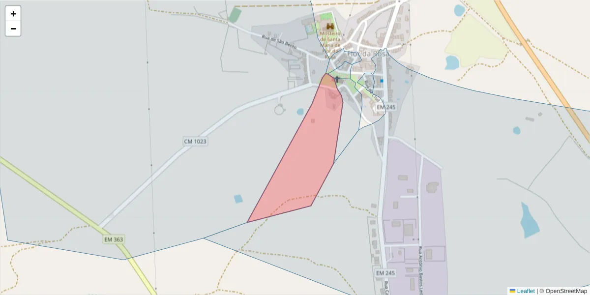 Mapa detalhado do código postal 7430-214 com limites, códigos postais vizinhos e agências dos correios