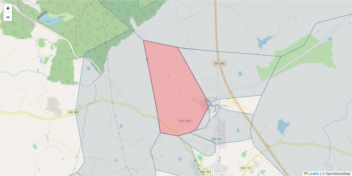 Mapa detalhado do código postal 7430-217 com limites, códigos postais vizinhos e agências dos correios