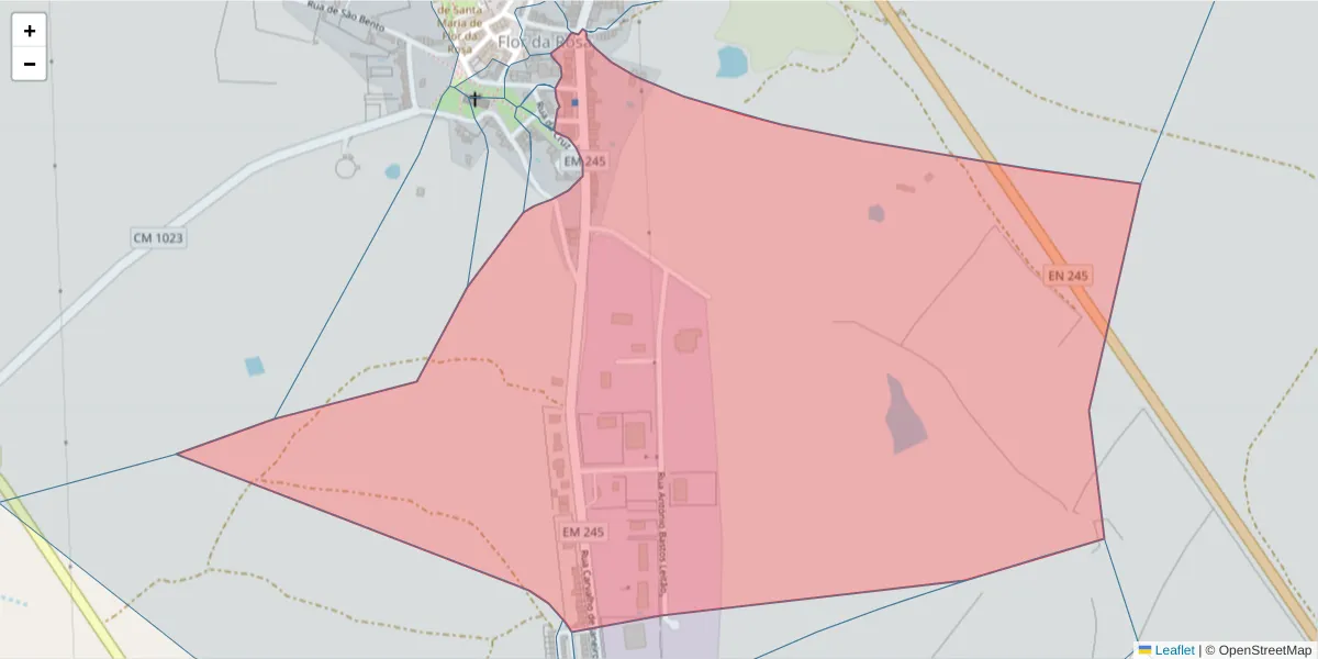 Mapa detalhado do código postal 7430-221 com limites, códigos postais vizinhos e agências dos correios