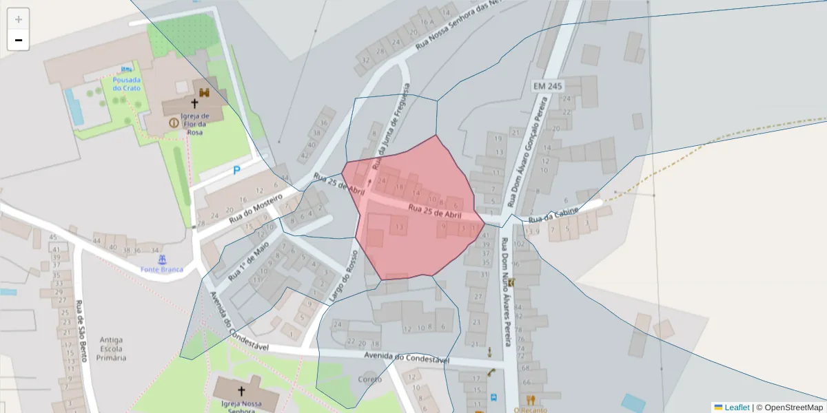 Mapa detalhado do código postal 7430-225 com limites, códigos postais vizinhos e agências dos correios