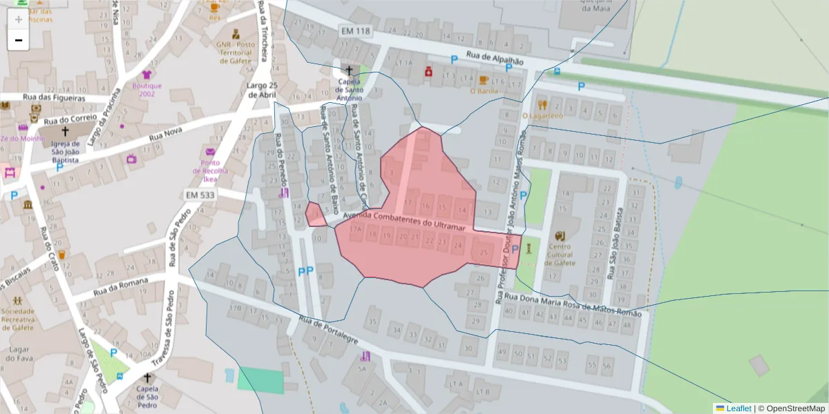 Mapa detalhado do código postal 7430-251 com limites, códigos postais vizinhos e agências dos correios