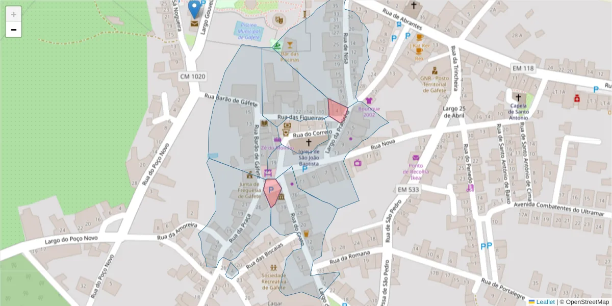 Mapa detalhado do código postal 7430-255 com limites, códigos postais vizinhos e agências dos correios