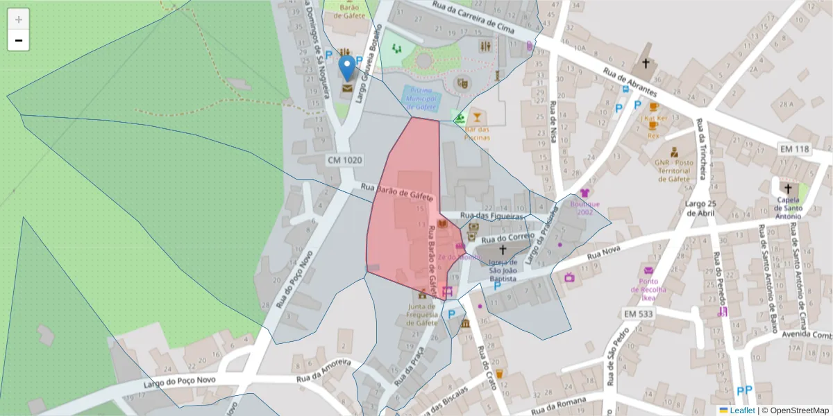 Mapa detalhado do código postal 7430-262 com limites, códigos postais vizinhos e agências dos correios