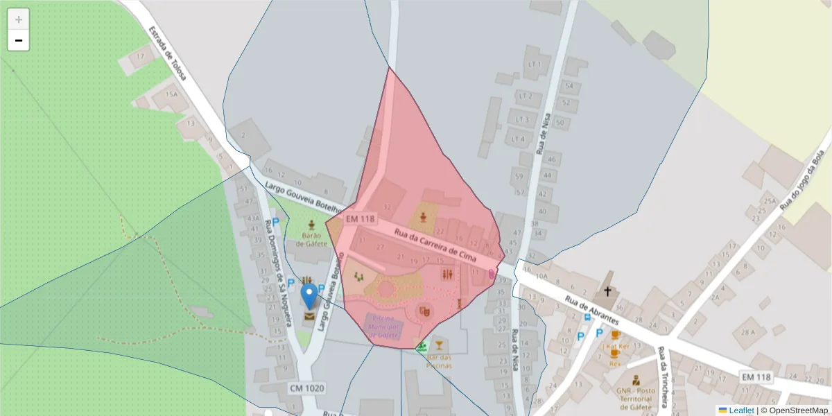 Mapa detalhado do código postal 7430-265 com limites, códigos postais vizinhos e agências dos correios