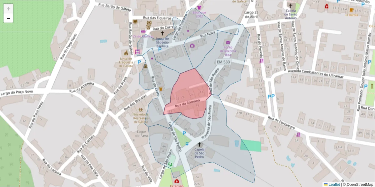 Mapa detalhado do código postal 7430-269 com limites, códigos postais vizinhos e agências dos correios