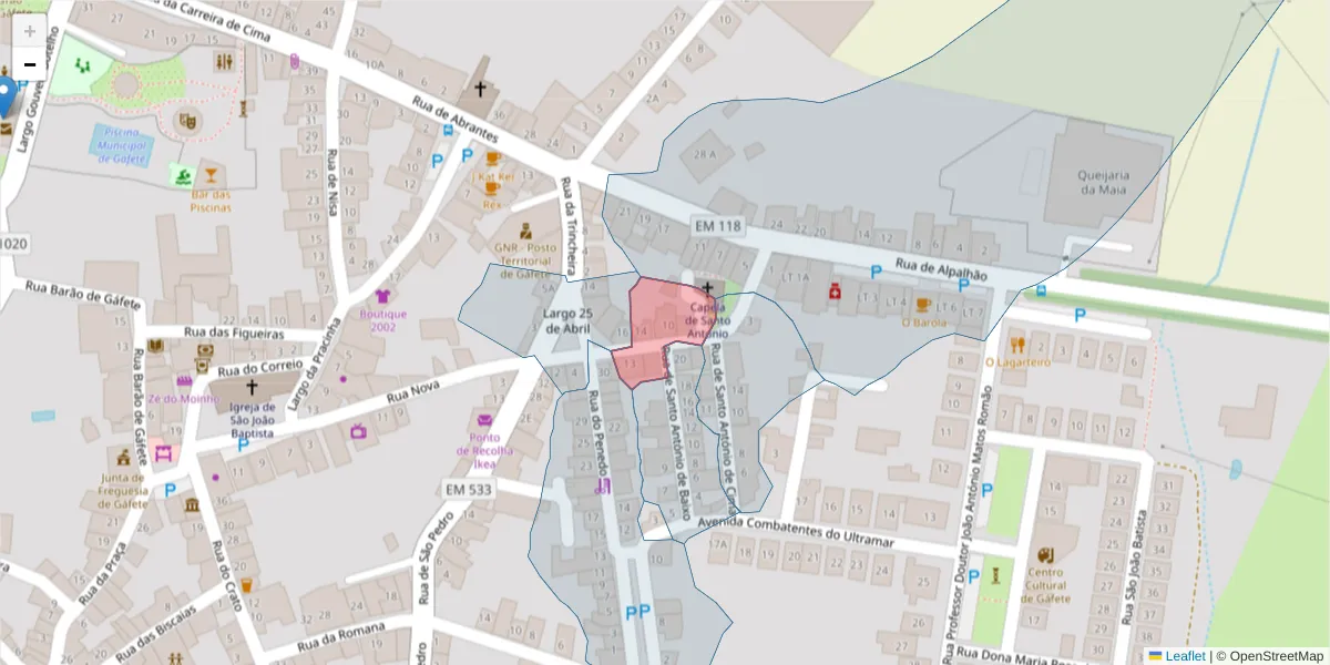 Mapa detalhado do código postal 7430-277 com limites, códigos postais vizinhos e agências dos correios