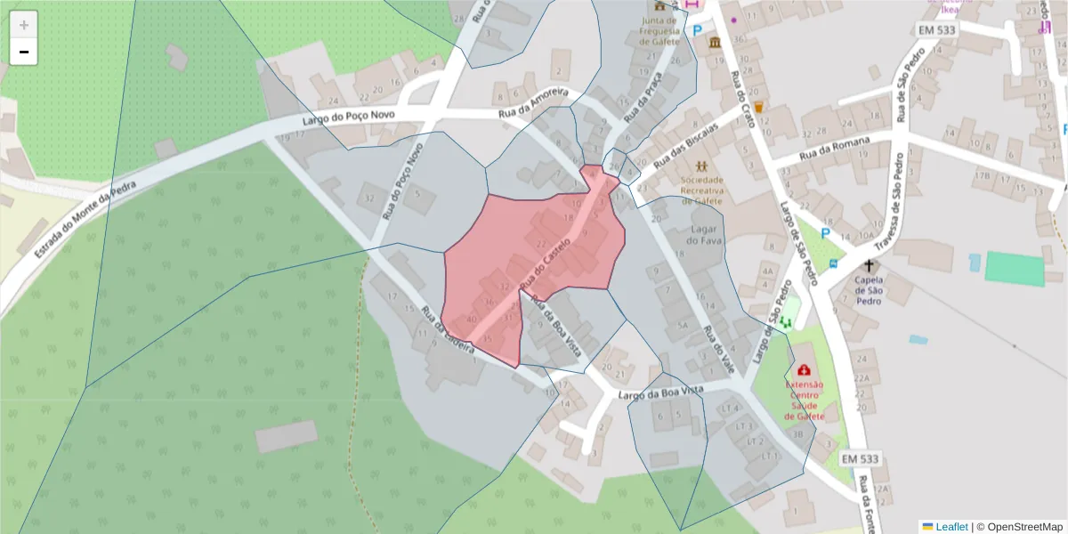 Mapa detalhado do código postal 7430-281 com limites, códigos postais vizinhos e agências dos correios