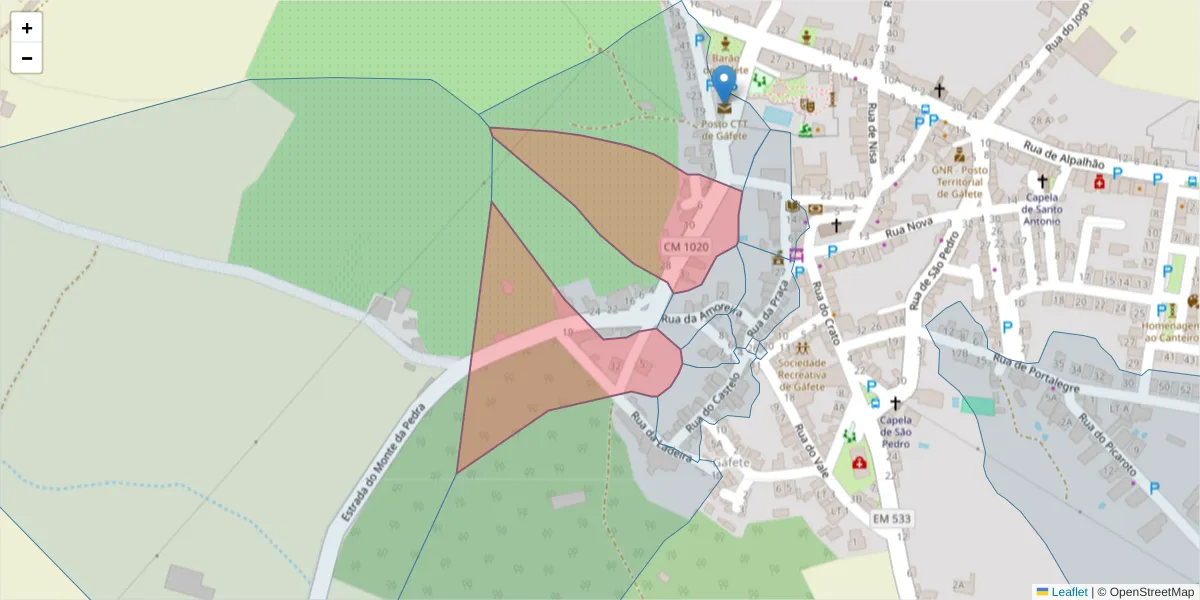 Mapa detalhado do código postal 7430-284 com limites, códigos postais vizinhos e agências dos correios