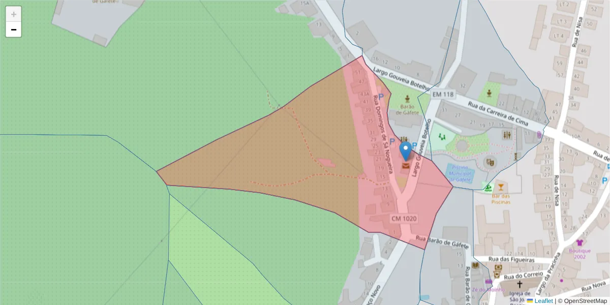 Mapa detalhado do código postal 7430-286 com limites, códigos postais vizinhos e agências dos correios