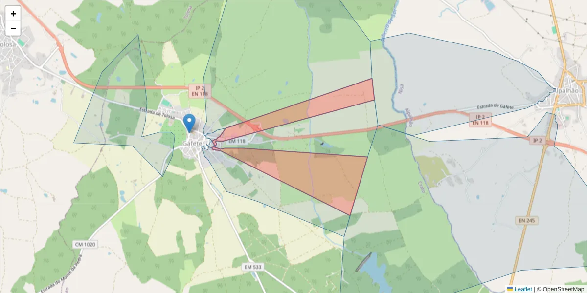 Mapa detalhado do código postal 7430-287 com limites, códigos postais vizinhos e agências dos correios