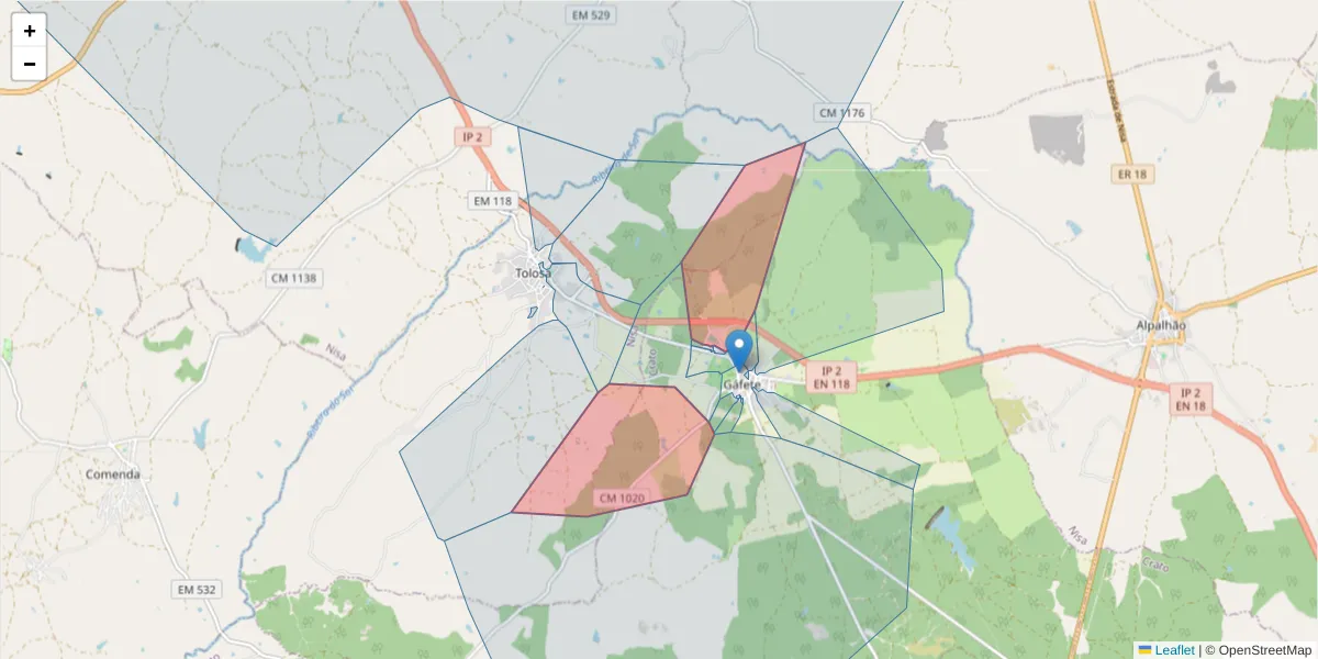 Mapa detalhado do código postal 7430-292 com limites, códigos postais vizinhos e agências dos correios