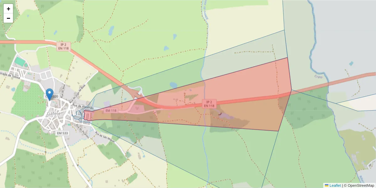 Mapa detalhado do código postal 7430-295 com limites, códigos postais vizinhos e agências dos correios